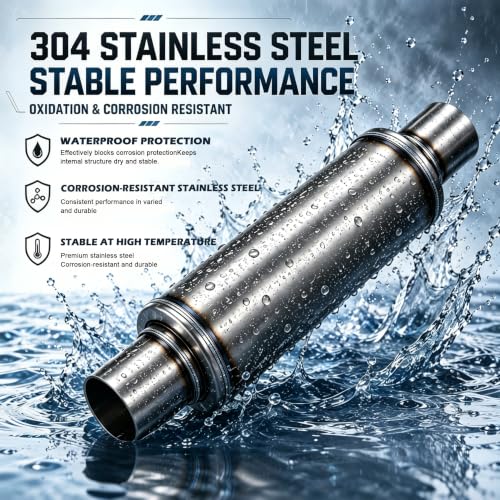 2.5" In/Outl stainless steel straight-Through Perforated Core Universal Performance Muffler,Fit for All Cars and Trucks - size: 2.5in