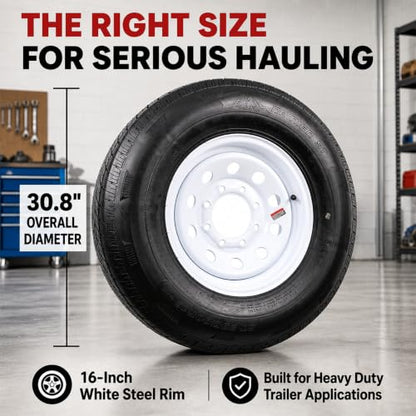 eCustomrim Radial Trailer Tire Rim Assembly ST235/80R16 16 Inch White 8 Lug