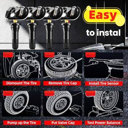 Autel TPMS Sensors, 2in1 MX-Sensor 315Mhz/433Mhz Tire Pressure Sensor,OE-Level Programmable & Cloneable Wireless TPMS Sensor, by Compatible with TS408 508 608 MS906TS MS906PRO-TS (Rubber Stem 4pcs)