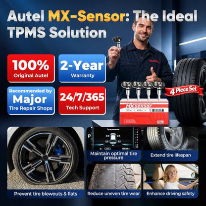 Autel TPMS Sensor Set of 4, MX-Sensor 2in 1 315MHz+433MHz Press-in Sensors