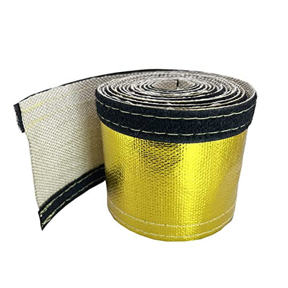 Heat Shroud Sleeving Exhaust Heat Shield Tape 1.5''I.D. x 10FT Fuel line Wire Heat Sleeve Golden Hose Heat wrap for Ultimate Hi-Temp Protection with 10PCS Metal Zip Ties - color: gold, size: 1.5''I.D.
