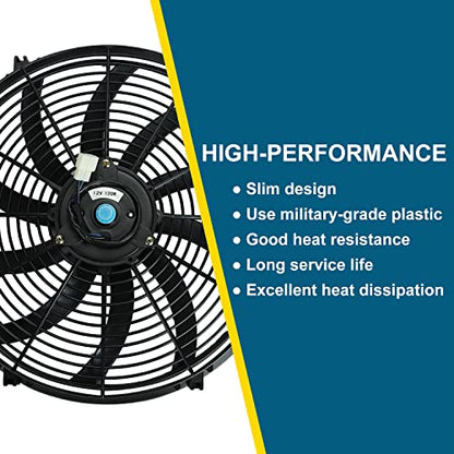16" inch Universal Slim Fan Push Pull Electric Radiator Cooling 12V Mount Kit - color: Black, size: 16 Inch