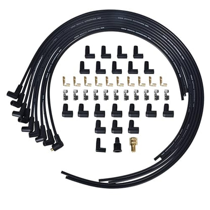 RLP HEI Universal Spark Plug Wire Set 8mm with Black Silicone Jacket and 90 Degree Boots Replaces 5553