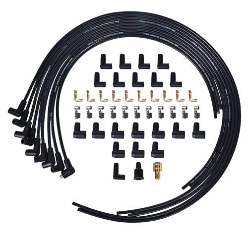 RLP HEI Universal Spark Plug Wire Set 8mm with Black Silicone Jacket and 90 Degree Boots Replaces 5553
