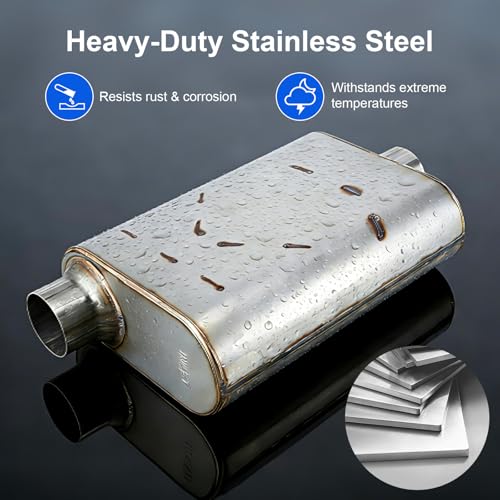 2.5" Center In/Offset Out Exhaust Muffler Stainless 17" Dual Chamber - size: 2.5" Offset In/ Center Out