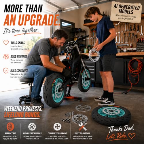 12 Inch Supermoto Wheels Set: 90/90-12 Front & 120/70-12 Rear Pit Bike Mag Wheels with Rotor & Sprocket, Fits Yozma IN10 IN10Pro Heybike Tuttio Soleil01 Mototec VALTINSU EM5 Razor MX350 MX650