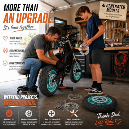 12 Inch Supermoto Wheels Set: 90/90-12 Front & 120/70-12 Rear Pit Bike Mag Wheels with Rotor & Sprocket, Fits Yozma IN10 IN10Pro Heybike Tuttio Soleil01 Mototec VALTINSU EM5 Razor MX350 MX650