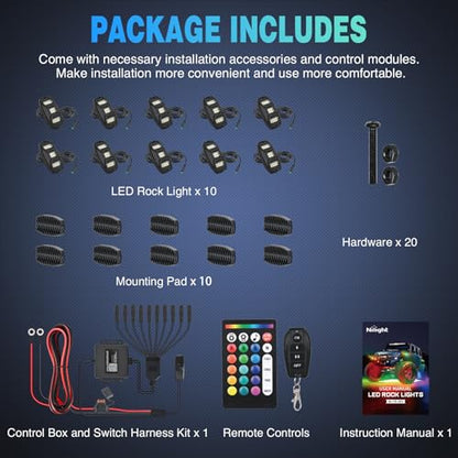 Nilight RGBW LED Rock Lights Kit 10 Pods 22 LEDs Wide Angle Lighting - color: RGBW 22LED, size: 10 Pods