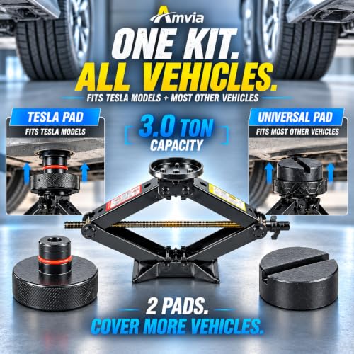 Car Jack Kit 3 Ton Scissor Jack with Universal & Tesla Pads for Auto & SUV - size: Car Jack Kit 3 Ton + pads/gloves/tire press