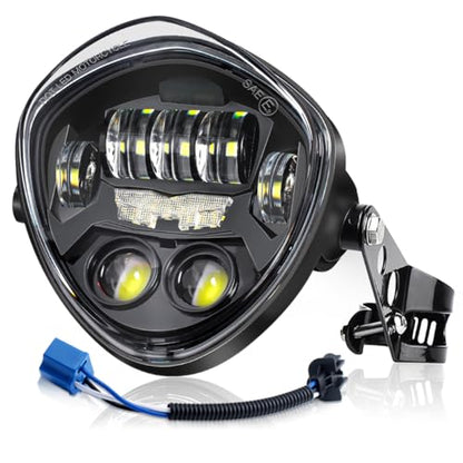 LEDUR 7 Inch Motorcycle Headlight With DRL Red Demon Eye Mount Bracket Hi/Low Beam Side Mount Headlight for H-arley Kawasaki Suzuki Yamaha Honda Cafe Racer Bobber Chopper Street Tracker Scrambler - size: 7IN Motorcycle Headlight-1PCS