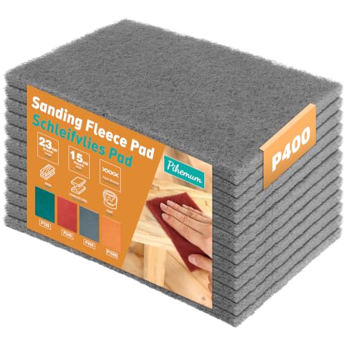 12 Pack 6" x 9" General Purpose Scuff Pads, Gray 400 Grit – Non-Woven Hand Automotive Sanding Pads for Fine Scuffing, Blending & Paint Prep – Thick Design for Auto Body, Woodworking & Metal - color: Gray P400*12pcs