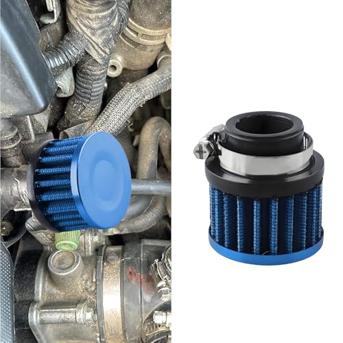 Air Filter, Valve Cover Breather, 25mm Auto Crankcase Cold Air Filter Cleaner with Adjustable Clamp, Breather Turbo Vent Cleaner Automotive Accessories Fit for Cars and Motorcycles (Blue) - color: Blue