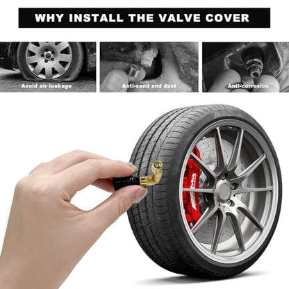 2 PCS PVR60 Valve Stem, 90-Degree Bent Brass Valve Stems with Snap-in Rubber Base, Tire Nozzle Core Compatible with Most Tubeless Tire Rim for Motorcycles Scooters ATVs