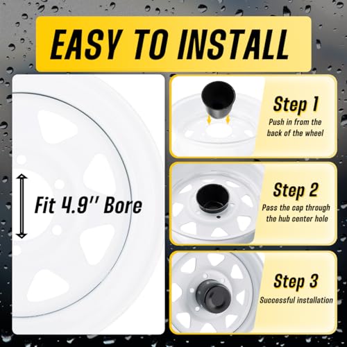 4Pcs 4.9" Stainless Trailer Wheel Center Caps, 4.47" H Matte Black - color: Matte Black, size: 4.9" Hub 4.47"H