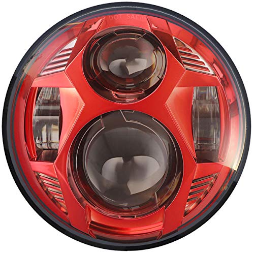 AUDEXEN 5.75 Inch Round Led Headlight 51W 5-3/4" Headlight Compatible with Harley Dyna Sportster Iron 883 Street Rod Street Bob Softail Deuce Custom Super Wide Glide Motorcycle, Red - color: Red