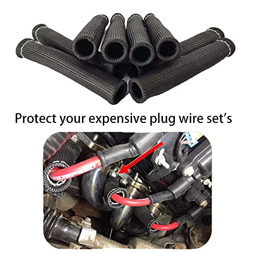 Spark Plug Wire Boots Thermal Protection Insulator Sleeve, 1200 Degree Heat shield Cover Wrap 6 inch for Car Truck 8PCS(black) - color: black