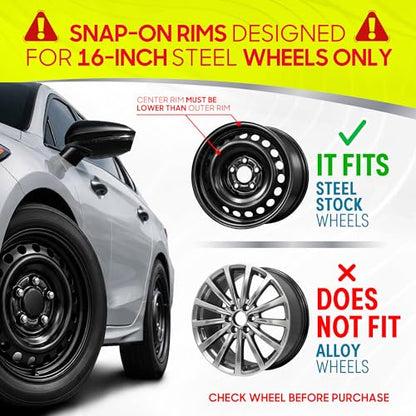BDK Premium 16” Inch Rim Wheel Cover Hubcaps for Cars Trucks SUVs Vans - color: Black