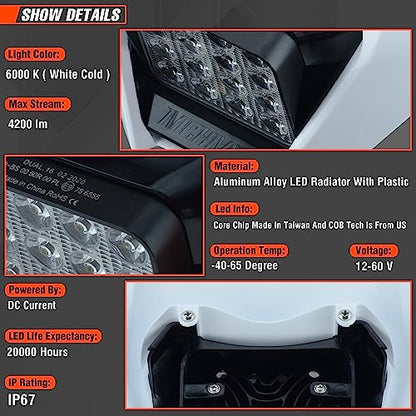 Dirt Bike Led Headlight Motorcycle 2020-2022 Enduro Headlight Kit for EXC EXCF SX SXF XC XCF XCW XCFW (White-Dual 16) - color: White Mask-Dual 16