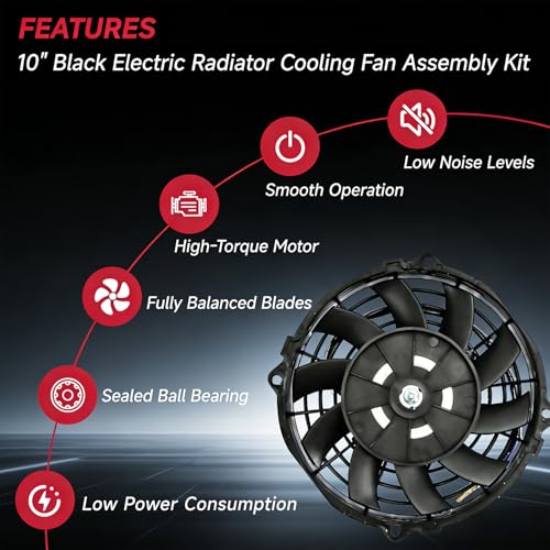 VibeUp 14" Inch Universal Slim Pull Push Racing Electric Radiator Fan Engine Cooling, 12V Mount Kit, Black - size: 14 Inch