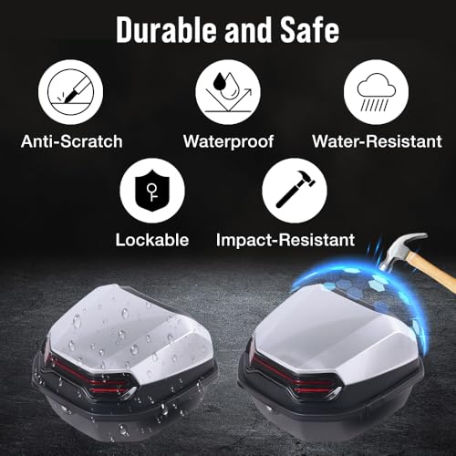 Japard Motorcycle Top Case 42L Daily Rear Tail Box Trunk, Lockable Storage Carrier, Waterproof Universal Mounting for Helmet Luggage (Silver White) - color: CLEARANCE! Silver White