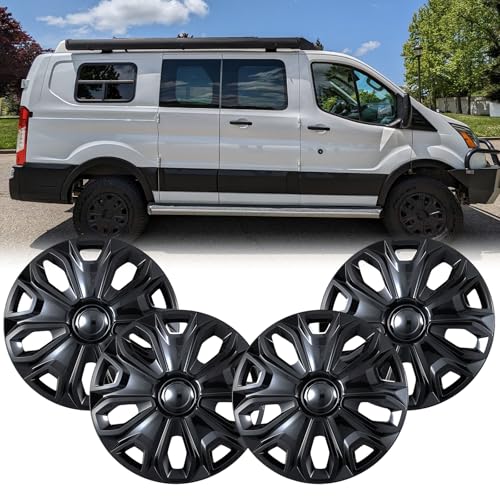 Hubcap Wheel Covers for 2015-2026 Ford Transit 150 250 350 350HD - color: 4 pcs Black Lacquer