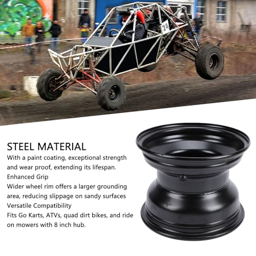 18X9.50-8 ATV Wheel Rim, 8 Inch Black Paint Coating High Strength Steel Rear Wheel Rim Hub with 4 Bolts Holes for Go Kart Quad Dirt Bike Ride On Mower