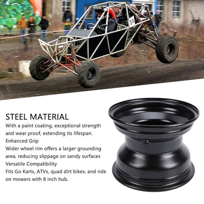 18X9.50-8 ATV Wheel Rim, 8 Inch Black Paint Coating High Strength Steel Rear Wheel Rim Hub with 4 Bolts Holes for Go Kart Quad Dirt Bike Ride On Mower