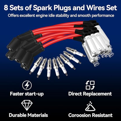 41-110 Iridium Spark Plugs & M8-48322 Wires, Compatible with Chevy GMC V8 - size: Standard Plugs+Wires