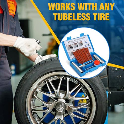 BETOOLL Universal Tire Repair Kit, Heavy Duty 22 Pcs Emergency Tire Plug Kit, for car Motorcycle, Truck, ARB，ATV, Tractor, RV, SUV, Trailer - size: 07- 22pcs (Blue)
