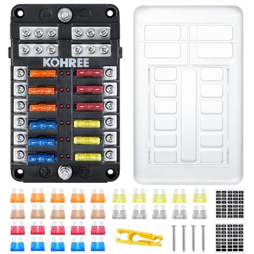 Kohree 12 Way 12V Fuse Block Marine, 12 Volt Boat Fuse Holders Waterproof - size: 12 Way