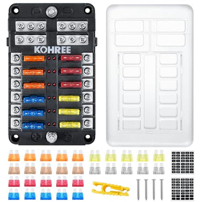 Kohree 12 Way 12V Fuse Block Marine, 12 Volt Boat Fuse Holders Waterproof - size: 12 Way