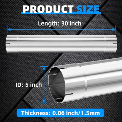 5 Inch Exhaust Pipe, 5'' Stainless Steel Straight Exhaust Pipe, 30" Length 5'' Muffler Replacement Pipe - size: 5 Inch without Clamps