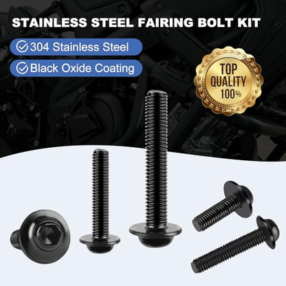 177Pcs Motorcycle Fairing Bolt Kit, Stainless Steel M5 M6 Black