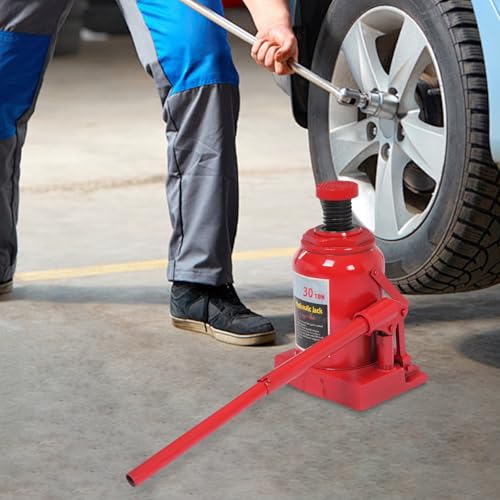 Hydraulic Bottle Jack, Hydraulic Stubby Low Profile Bottle Jack 30 Ton (66,138 lbs) - Compact 9.25" Height Alloy Steel Cylinder Jack for Automotive, Industrial & Equipment Lifting