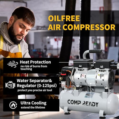2 Gallon Portable Air Compressor 0.75HP 1.7 CFM@90PSI 60dB Ultra Quiet Oil Free Air Compressor for Tire Inflation Pneumatic Tool Spray Painting