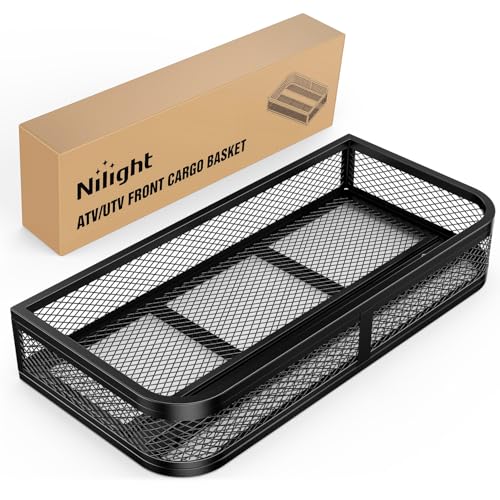Nilight ATV Front Cargo Basket, 17" W x 36" L x 6.3" H Racks and Baskets with Steel Mesh Frame, Heavy Duty ATV Storage Cargo Box Attachments for Luggage Carrier - color: ATV Front Cargo Basket