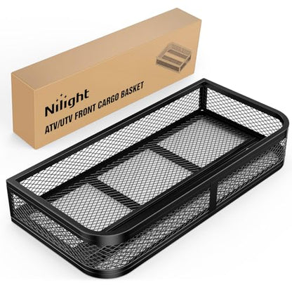 Nilight ATV Front Cargo Basket, 17" W x 36" L x 6.3" H Racks and Baskets with Steel Mesh Frame, Heavy Duty ATV Storage Cargo Box Attachments for Luggage Carrier - color: ATV Front Cargo Basket
