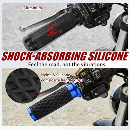 Blue 1" Silicone Cable Throttle Grips with End Cap for Harley - color: Blue