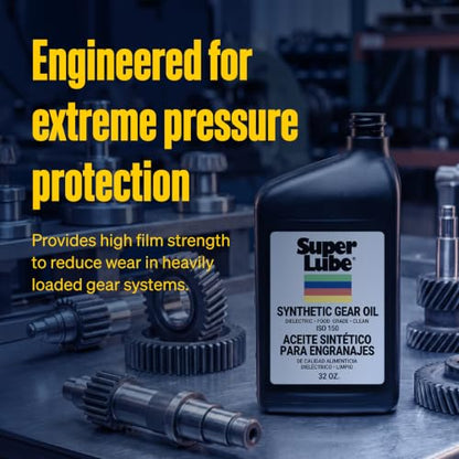 Super Lube Synthetic Gear Oil - Heavy Duty Synthetic Machinery Oil for Truck & Auto Maintenance - NSF H1 Food Grade Gear Lubricant - ISO 150 - Translucent Amber - Bottle - 1 qt (54100) - size: ISO 150 - 1qt Bottle