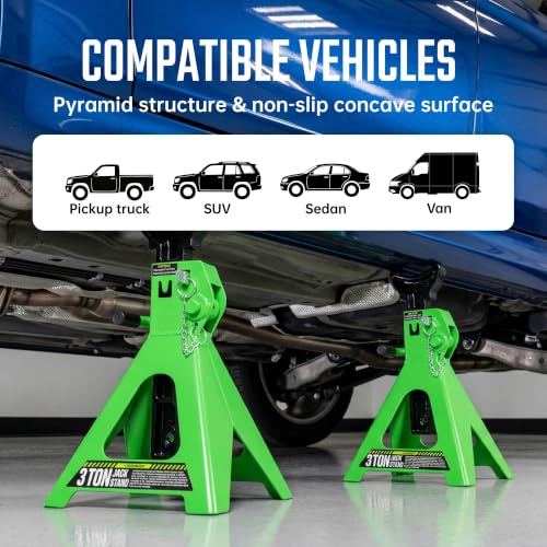 3 Ton Heavy Duty Jack Stands with Double Locking, Vehicle Support Stands for Cars, Automotive Stands with Wide Base, 1 Pair