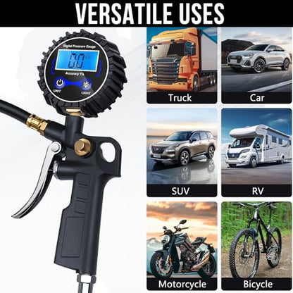 Digital Tire Pressure Gauge with Inflator 3-250 PSI Heavy Duty - size: 1 Pack Standard