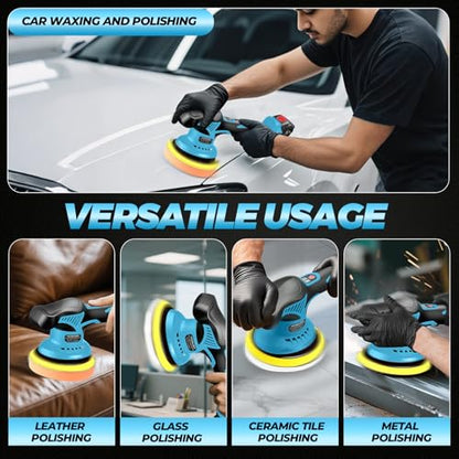 Cordless Car Polisher, 21V Car Buffer with 2x 2000mAh Batteries
