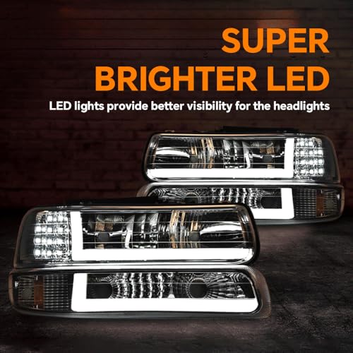 G-PLUS LED DRL Headlights Assembly Fit 1999-2002 Chevy Silverado - size: [LED Chrome] 1999-2002 Silverado