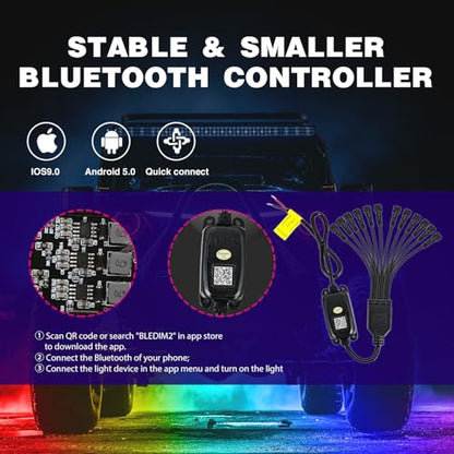 Nilight RGB LED Rock Lights Kit 12 Pods Underglow Multicolor Neon Pod - color: RGB 3LED, size: 12 Pods