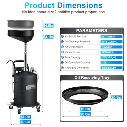 Oil Drain Extractor 18.5 Gallon Wheeled and Adjustable Height Funnel - size: 5702-B