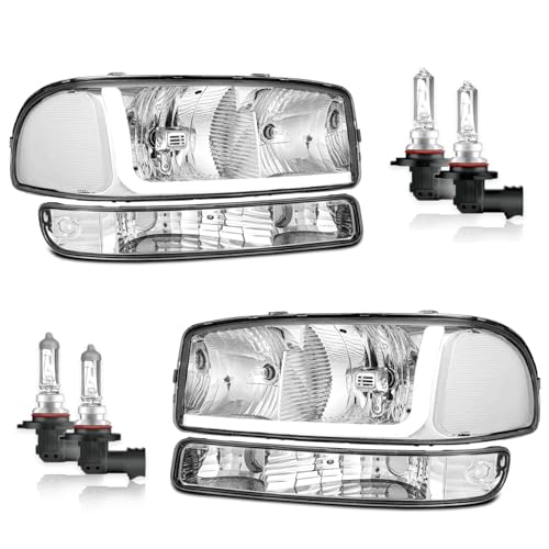 W/LED DRL Headlights for 99-07 GMC Sierra, for 99-06 GMC Yukon - color: Chrome LED DRL | With High & Low Beam Bulbs