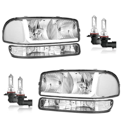 W/LED DRL Headlights for 99-07 GMC Sierra, for 99-06 GMC Yukon - color: Chrome LED DRL | With High & Low Beam Bulbs