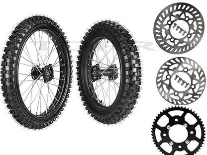 19"/16" Wheel Complete Upgrade Set 70/100-19 & 90/100-16 Dirt Bike Tire Wheels - Front and Rear Tires, Rims, Tubes & 420 53T Sprocket Rotors for Dirt Pit Bike Offroad Apollo 125cc 150cc 200cc