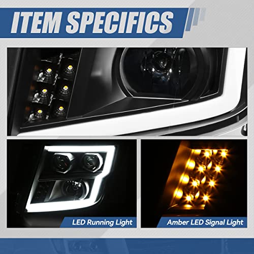 Auto Dynasty LED DRL Headlights Assembly for 2016-2024 Nissan Titan (XD) - color: Black / Amber, size: C-Style LED DRL / Halogen Low Beam