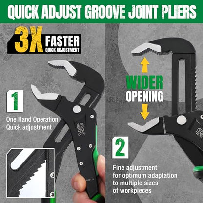 SK 12'' Quick Adjust Water Pump Pliers, SureGrip V-Jaw Groove Joint Pliers - size: 12" Quick Adjust Groove Joint Pliers
